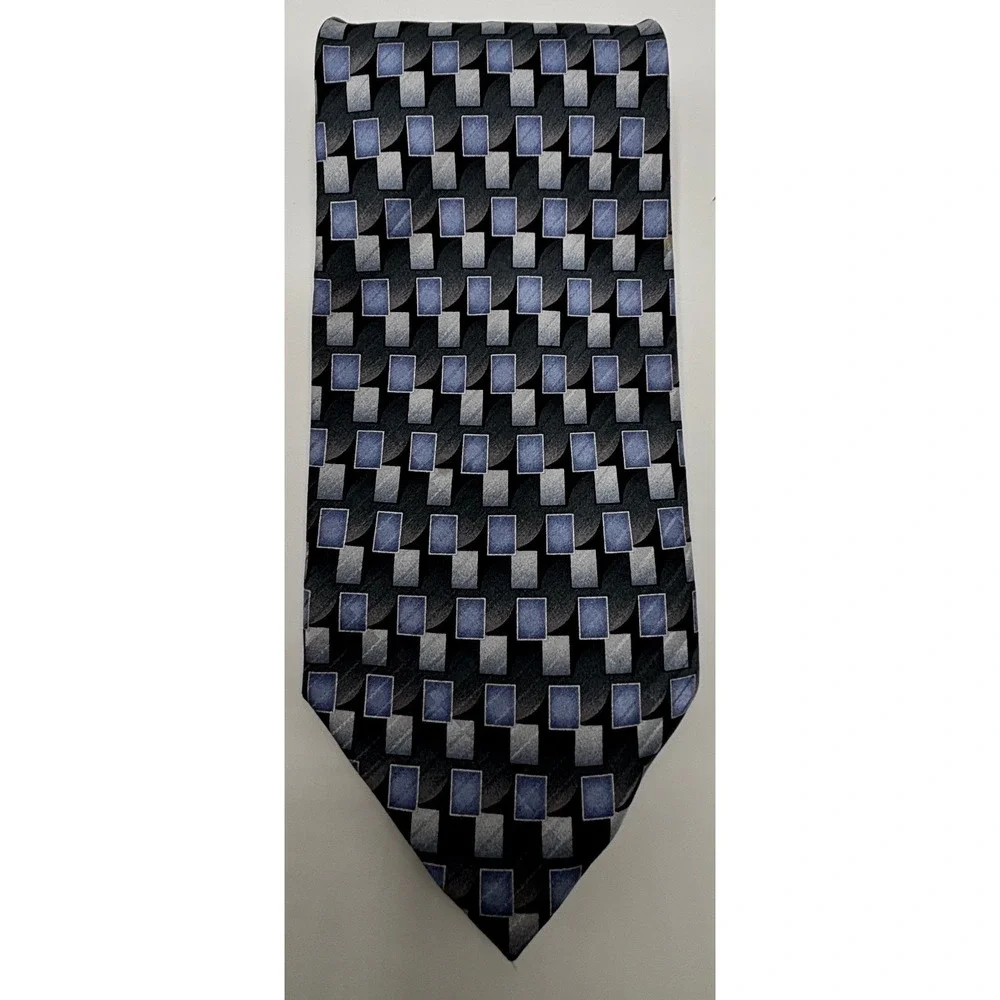 Kilburne & Finch Men's Blue Gray Geometric Silk Necktie Modern Designer Tie